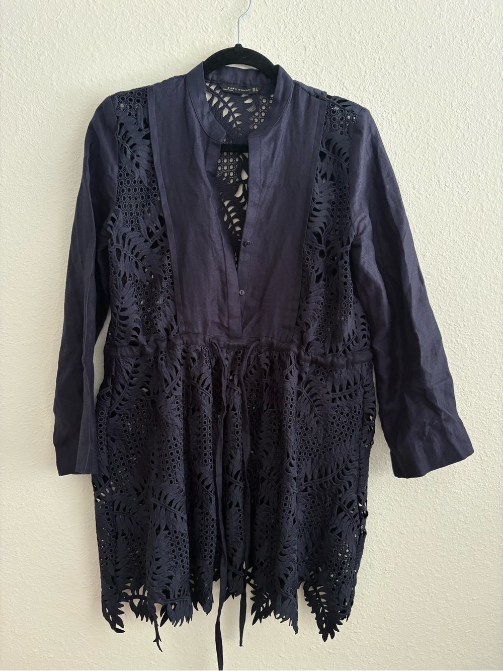 NWOT Zara Navy Lace Floral Cutout Tunic  Cover-Up Small